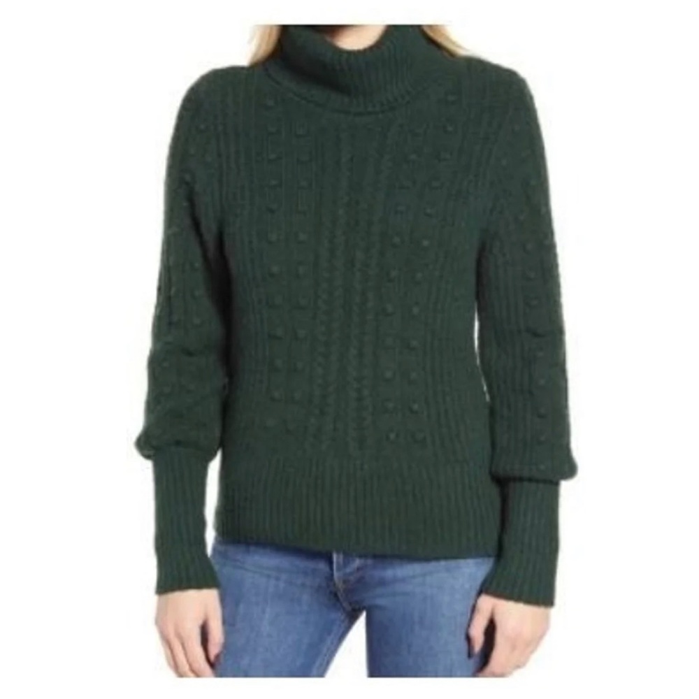 RP RACHEL PARCELL Cable & Bobble Sweater Turtleneck NWT M Dark Forest Green